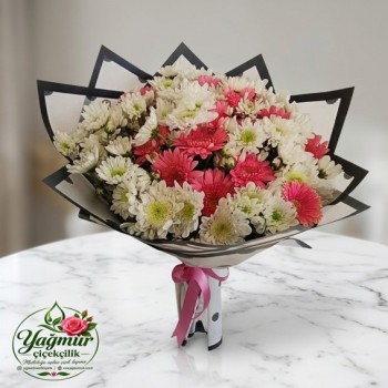 Pembe & Beyaz Papatya ve Gerbera Buketi